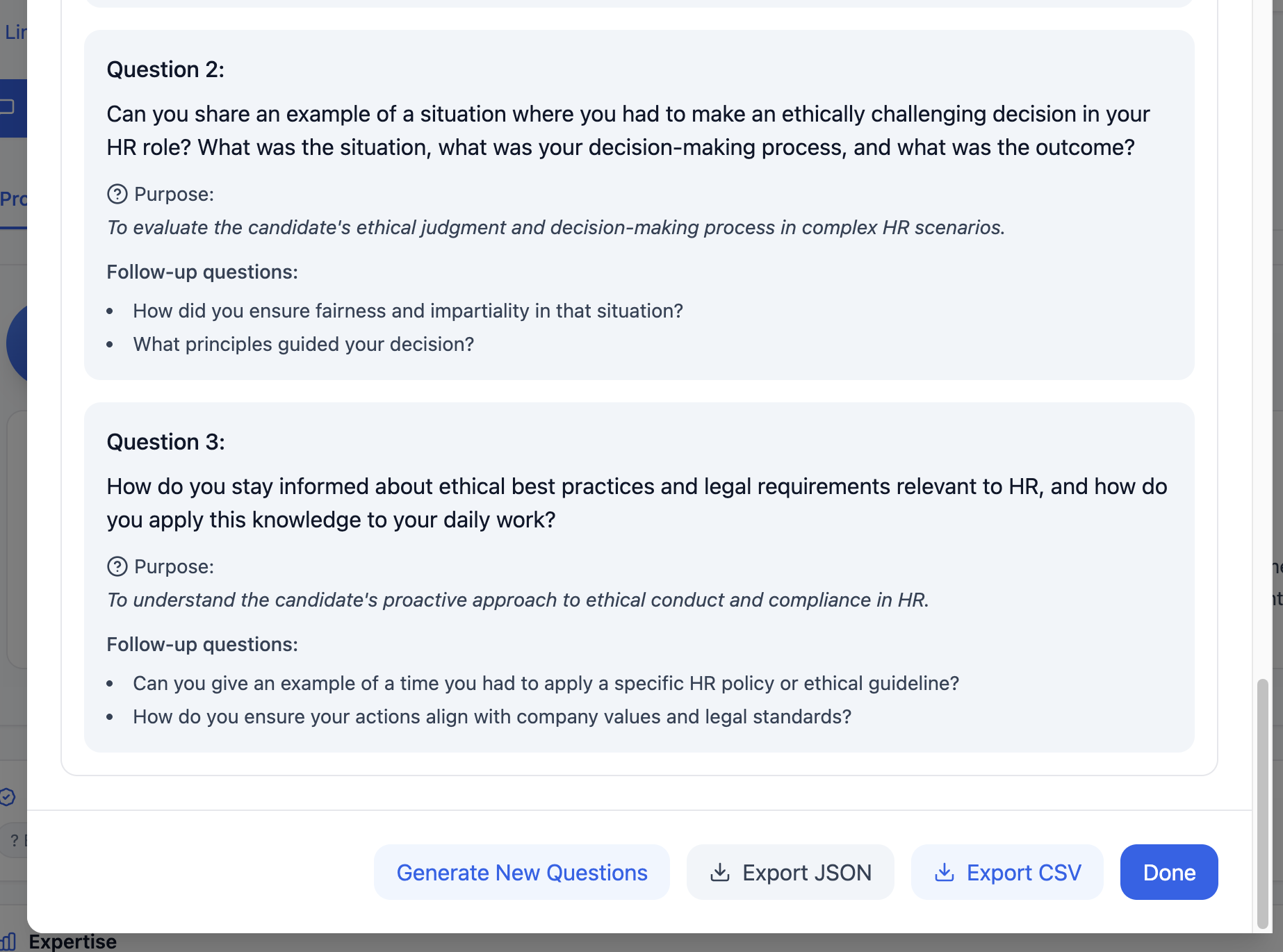 Exporting interview questions for panel distribution