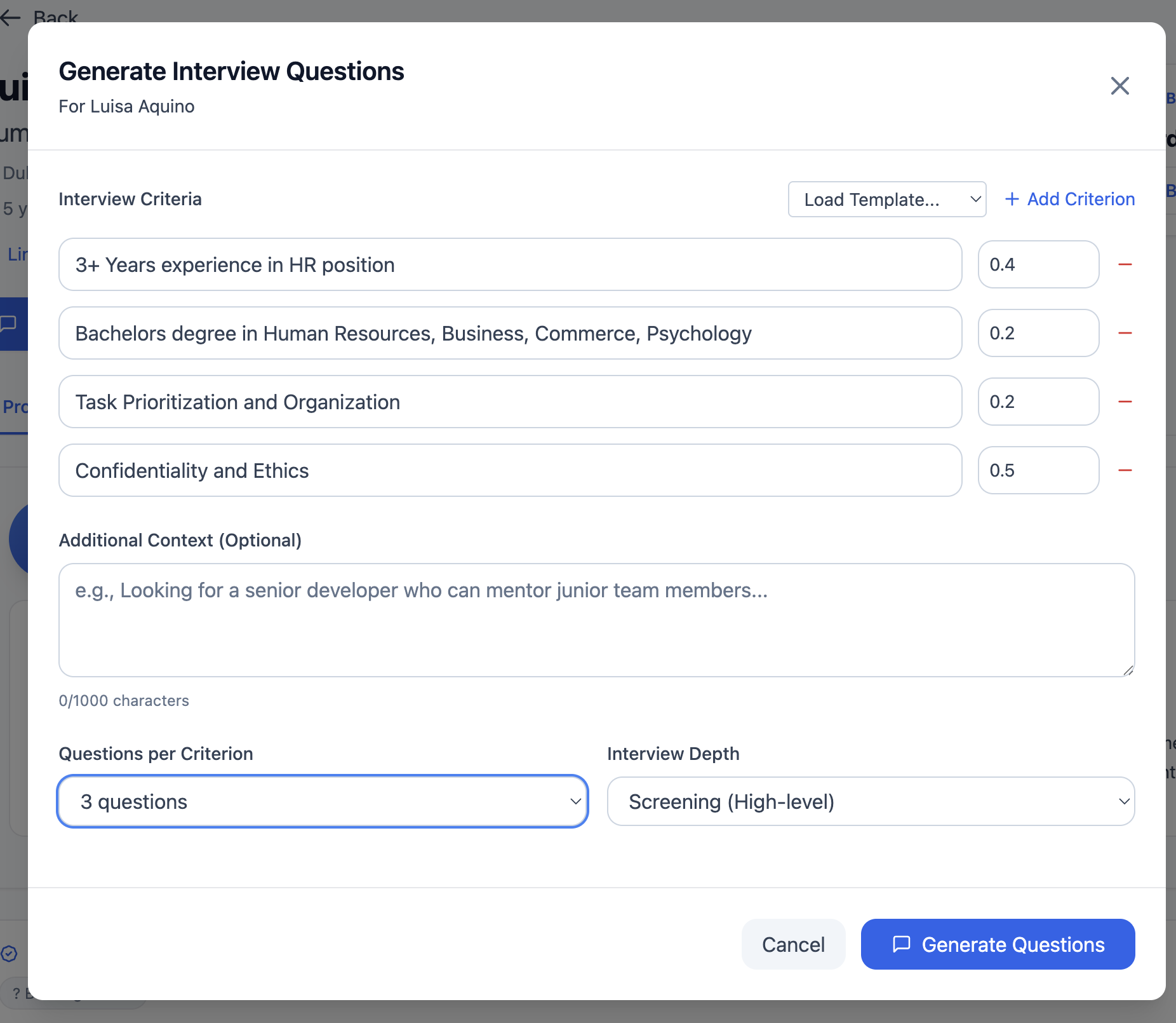 AI generating interview questions from screening criteria